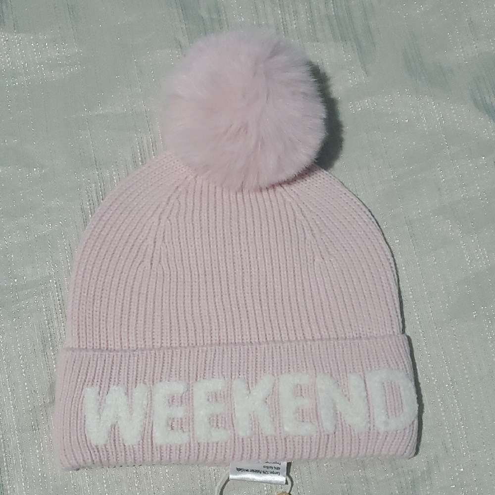 Weekend Pink Knit Hat Pom Pom Beanie